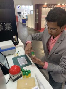 Ajith Kumar 3 place winner of Formula-X Dusseldorf 2019 on his finish line at Pipetting skills contest Race
